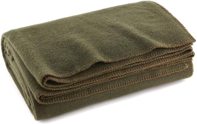 Heavy Duty Wool Military Camping, Survival, and First Aid Blanket, Mil-Spec Fire Retardant 64" x 90" (OD Green)